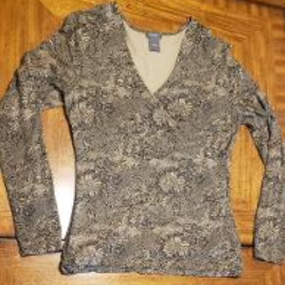 Ann Taylor Tops - Ann Taylor Black and Cream Floral Print Wrap Shirt